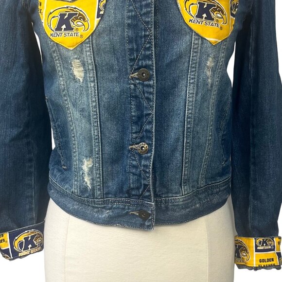 Mudd Kent State Custom Made Denim Jean Jacket Womens Medium Distressed - Picture 4 of 16